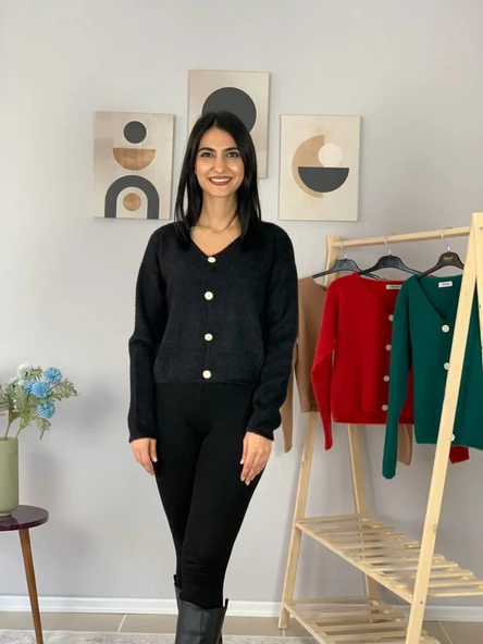 Kadın Sakallı Triko Crop Hırka(Siyah) - 4