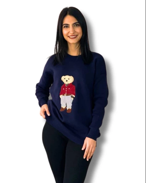 Kadın Teddy Bear Bisiklet Yaka Triko Kazak (Lacivert)