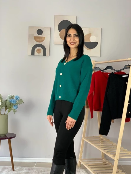 Kadın Sakallı Triko Crop Hırka(Yeşil) - 2