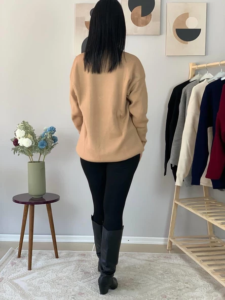 Kadın Teddy Bear Bisiklet Yaka Triko Kazak (Taş) - 6