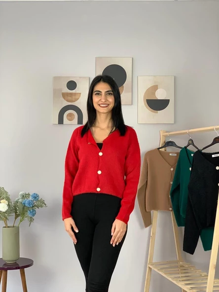 Kadın Sakallı Triko Crop Hırka(Kırmızı) - 2