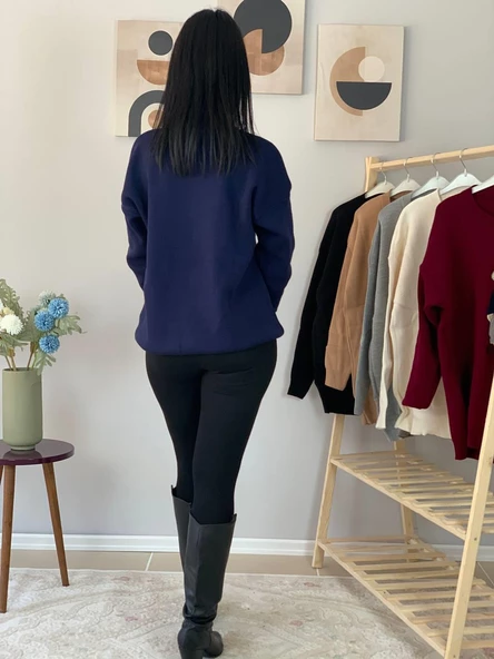 Kadın Teddy Bear Bisiklet Yaka Triko Kazak (Lacivert) - Resim 7