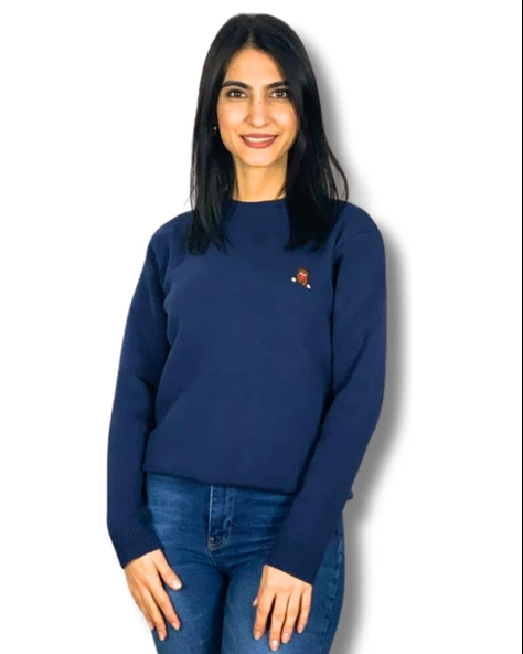 Kadın Teddy Bear Nakışlı Lacivert Triko Kazak ürün görseli