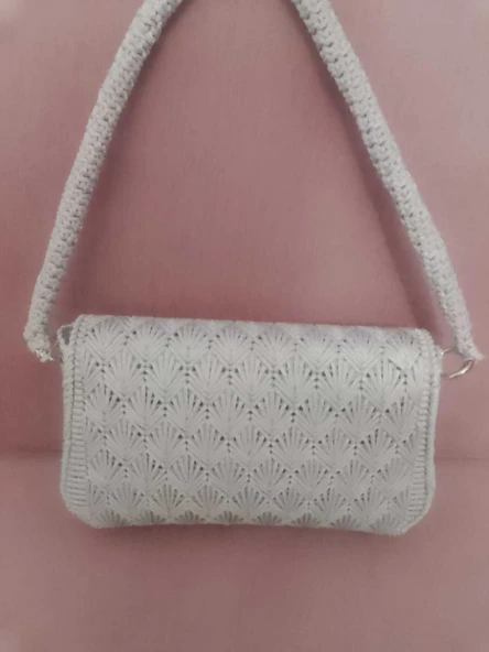 Yeni Beyaz Renk Kanvas Model Şık ve Dayanıklı Tasarım El Örgüsü Kadın Çanta - Resim 2