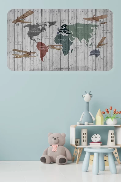 Eğitici Dünya Haritası Dünya Atlası Çocuk Ve Bebek Odası Duvar Sticker -60x105-3804