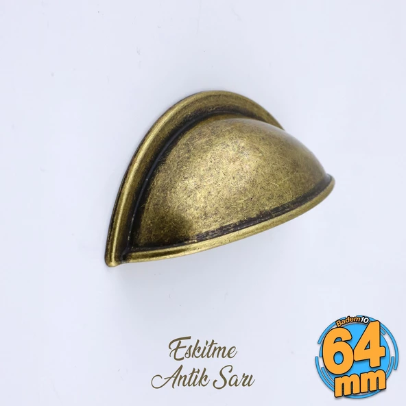 Midye Çanak Tas 64 mm Eskitme Antik Sarı Mobilya Mutfak Dolabı Çekmece Dolap Kulpları Kulpu Kulb
