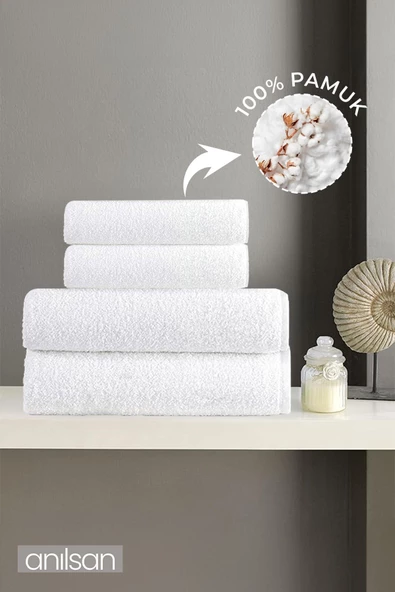 4'lü Havlu Seti %100 Pamuk - 2 Adet El Havlusu 50x90 ve 2 Adet Banyo Havlusu 70x140