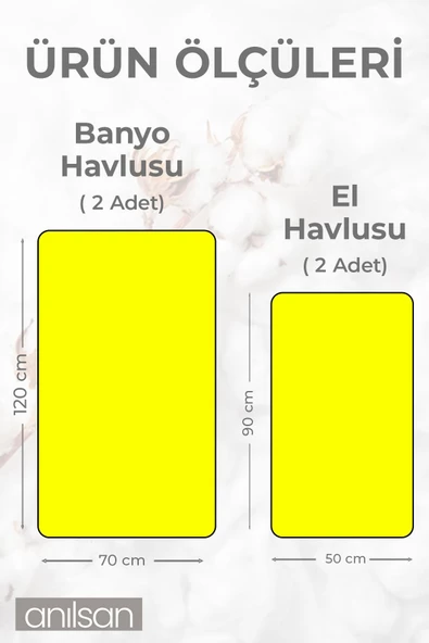 %100 Pamuk 4'lü Sarı Havlu Seti - 2 Adet El Havlusu Ve 2 Adet Banyo Havlusu - 3
