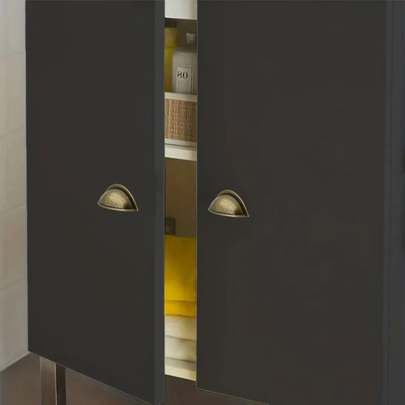 Midye Çanak Tas 64 mm Eskitme Antik Sarı Mobilya Mutfak Dolabı Çekmece Dolap Kulpları Kulpu Kulb - Resim 7