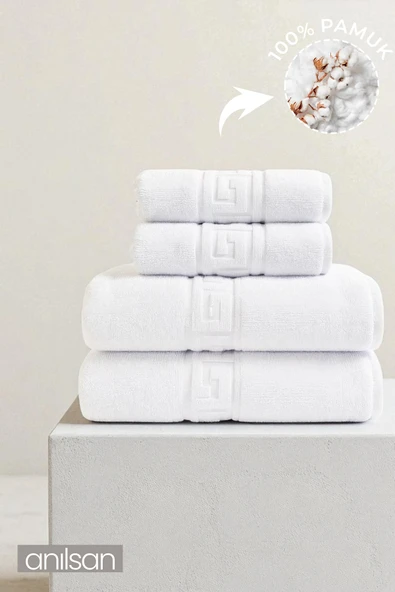 4'lü Greek Havlu Set %100Pamuk - 2 Adet El Havlusu 50x90 ve 2 Adet Banyo Havlusu 70x140