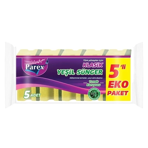 Parex Klasik Yeşil Oluklu Sünger 5'li Paket