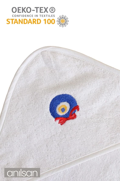 %100 Pamuk Bebek Kundak Havlusu - Nazar Boncuğu Desenli Yumuşak Bebek Havlusu Seçenekleri - 2