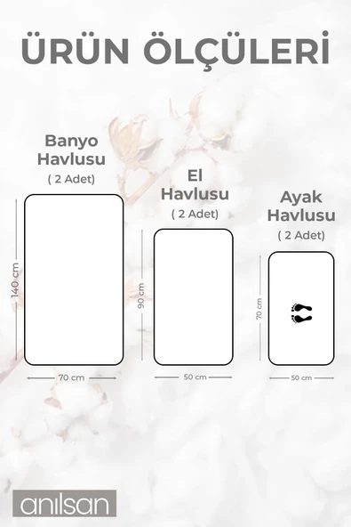 6'lı Beyaz Havlu Seti -2 Adet El Havlusu 50x90, 2 Adet Banyo Havlusu 140x70 ve 2 Ayak Havlusu 50x70 - 2