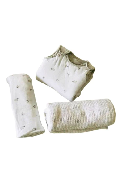 YENİ DOĞAN UYKU SETİ 3 LÜ TULUM,KLİMALI PİKE,MÜSLİN BATTANİYE - 2