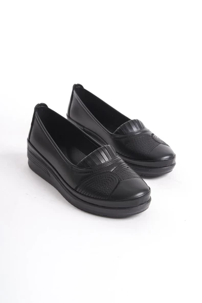 Kadın Siyah Günlük Ayakkabı Önü İşlemeli Tam Kalıp Dikişli Comfort Ayakkabı - Resim 4