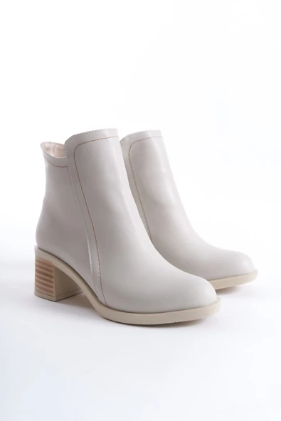 LARISSA Fermuarlı Ortopedik Taban Suya ve Soğuğa Dayanıklı Topuklu Cilt Kadın Bot KT Krem - 4