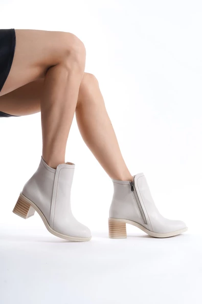 LARISSA Fermuarlı Ortopedik Taban Suya ve Soğuğa Dayanıklı Topuklu Cilt Kadın Bot KT Krem - 3