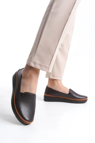 Kadın Düz Loafer Rahat Taban Tam Kalıp Yuvarlak Burun Comfort Ayakkabı - Resim 5