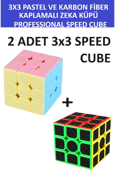 ZETCONCEPT 2 Adet 3x3 Zeka Sabır Küpü Karbon Fiber ve Pastel Renkli Profesyonel Speed Cube