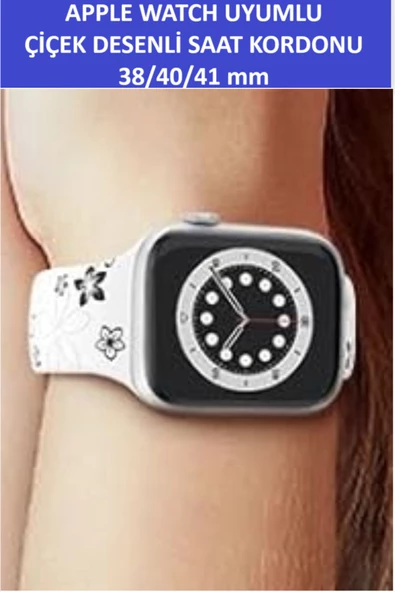 ZETCONCEPT Apple Watch 4 5 6 7 8 9 10 Se 38 40 41mm Çiçek Desenli Kordon Kayış Kaliteli Silikon Bileklik - 4