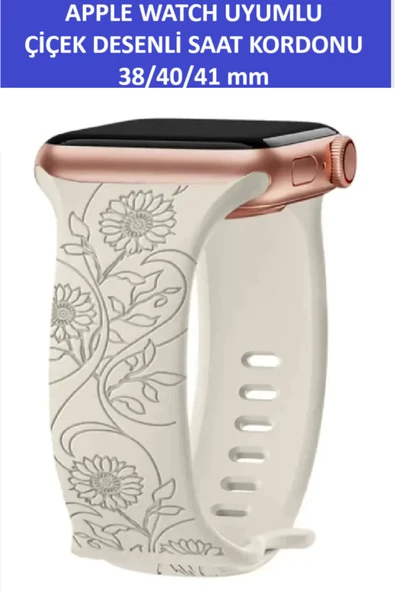 ZETCONCEPT Apple Watch 4 5 6 7 8 9 10 Se 38 40 41mm Floral Çiçek Desenli Kordon Kayış Kaliteli Silikon Bileklik