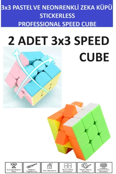 ZETCONCEPT 2 Adet 3x3  Zeka Sabır Küpü Neon Ve Pastel Renkli Profesyonel Speed Cube - 2