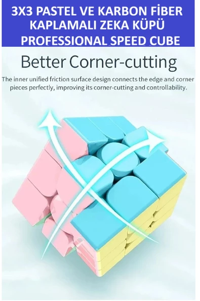 ZETCONCEPT 2 Adet 3x3 Zeka Sabır Küpü Karbon Fiber ve Pastel Renkli Profesyonel Speed Cube - 4