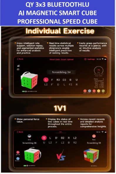 ZETCONCEPT Qy Aı Bluetooth Smart Cube 3x3 Mıknatıslı Manyetik Yapay Zekalı Zeka Küpü - Profesyonel Speed Cube - 5