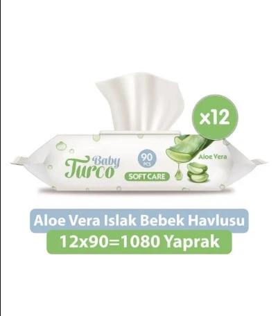 Baby Turco Softcare Aloe Vera Islak Bebek Havlusu 12x90 Yaprak