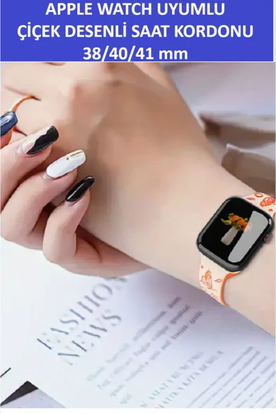 ZETCONCEPT Apple Watch 4 5 6 7 8 9 10 Se 38 40 41mm Kelebek Gül Desenli Kordon Kayış Kaliteli Silikon Bileklik - 3