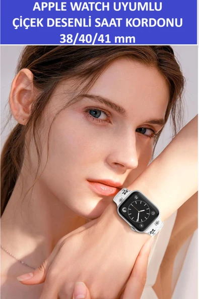 ZETCONCEPT Apple Watch 4 5 6 7 8 9 10 Se 38 40 41mm Çiçek Desenli Kordon Kayış Kaliteli Silikon Bileklik - 5