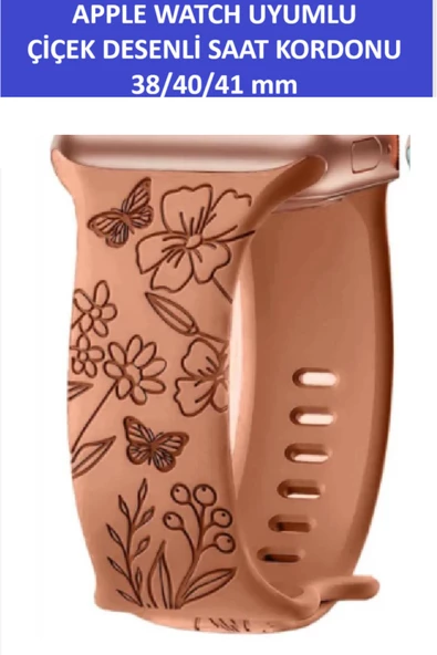 ZETCONCEPT Apple Watch 4 5 6 7 8 9 10 Se 38 40 41mm Floral Çiçek Desenli Kordon Kayış Kaliteli Silikon Bileklik - 3