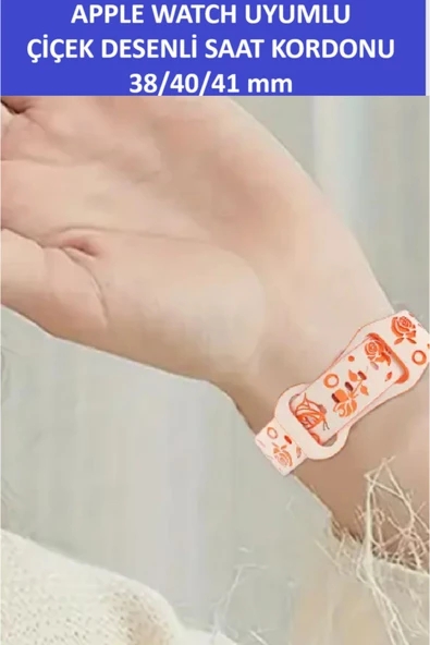ZETCONCEPT Apple Watch 4 5 6 7 8 9 10 Se 38 40 41mm Kelebek Gül Desenli Kordon Kayış Kaliteli Silikon Bileklik - 4