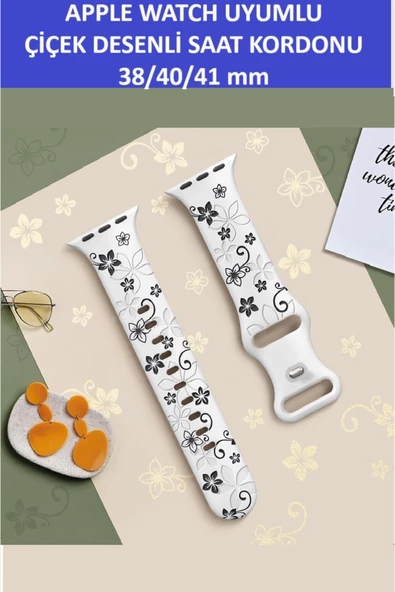 ZETCONCEPT Apple Watch 4 5 6 7 8 9 10 Se 38 40 41mm Çiçek Desenli Kordon Kayış Kaliteli Silikon Bileklik - 3