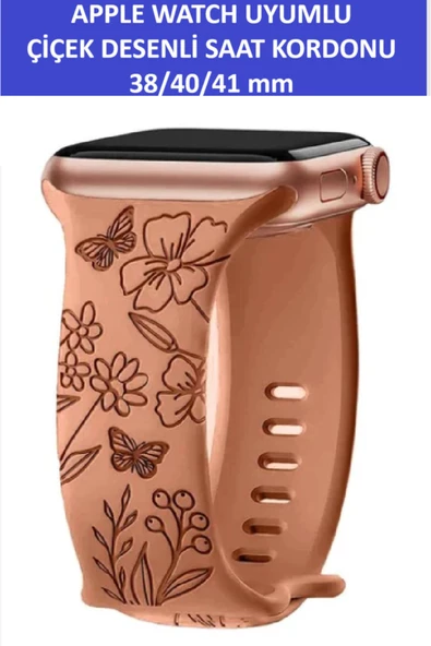 ZETCONCEPT Apple Watch 4 5 6 7 8 9 10 Se 38 40 41mm Floral Çiçek Desenli Kordon Kayış Kaliteli Silikon Bileklik