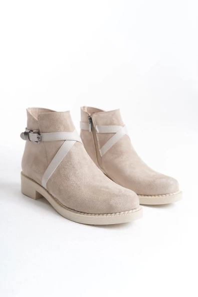 ALMILA Fermuarlı Lastikli Ortopedik Taban Suya ve Soğuğa Dayanıklı Topuklu Süet Kadın Bot TT Ten - 4