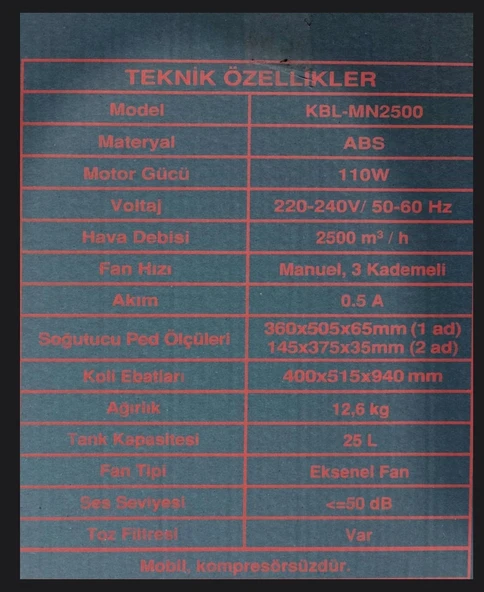 Kabel Kbl-Mn2500 Mini Rest Evaporatif Taşınabilir Soğutucu - Sulu Soğutucu - 4