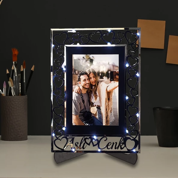 Veraart Kişiye Özel Işıklı Fotoğraf Çerçevesi Sevgililer Günü Hediyesi - 4
