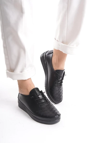 Kadın Bağcıklı Comfort Ayakkabı Önü İşlemeli Düz Taban Kadın Günlük Ayakkabı - 2