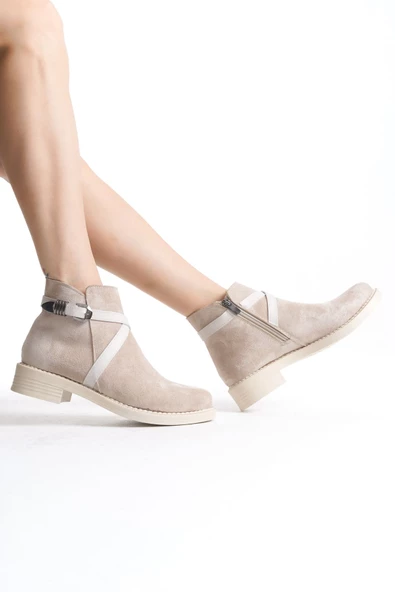 ALMILA Fermuarlı Lastikli Ortopedik Taban Suya ve Soğuğa Dayanıklı Topuklu Süet Kadın Bot TT Ten - 3