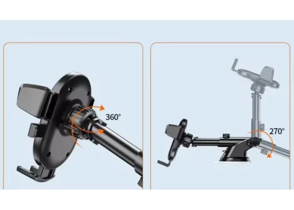 latoon PL-8615 Vantuz + Braketi 360 Derece Siyah Telefon Tutucu - 8