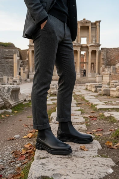 Muggo THOR Garantili Hakiki Deri Kalın Taban Erkek Kışlık Chelsea Bot - 5