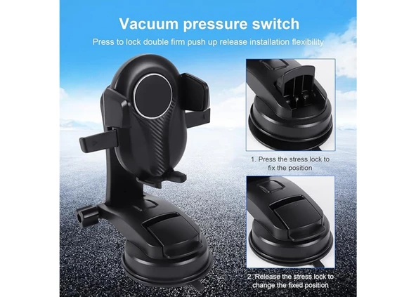 latoon PL-8615 Vantuz + Braketi 360 Derece Siyah Telefon Tutucu - 4