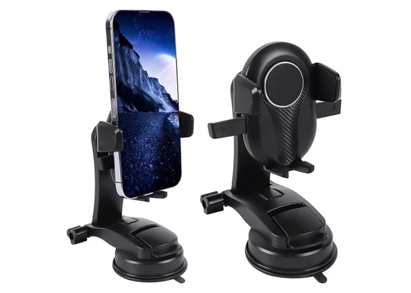 latoon PL-8615 Vantuz + Braketi 360 Derece Siyah Telefon Tutucu - 2