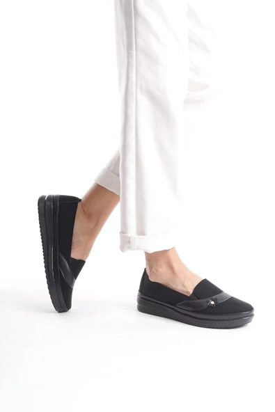 Kadın Günlük Rahat Taban Düz Ayakkabı Scuba Kumaş Comfort Ayakkabı - Resim 2