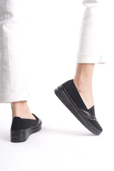 Kadın Günlük Rahat Taban Düz Ayakkabı Scuba Kumaş Comfort Ayakkabı - Resim 3