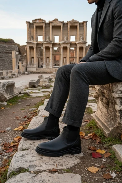 Muggo THOR Garantili Hakiki Deri Kalın Taban Erkek Kışlık Chelsea Bot - 6