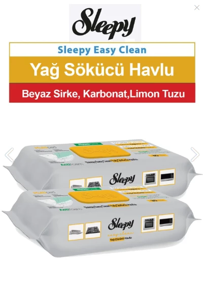 Sleepy Yüzey Temizleme Havlusu Yağ Çözücü 30'Lu x 2 Adet