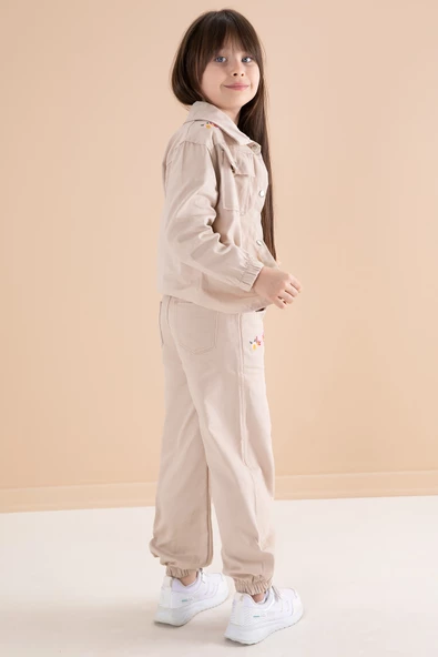 Bej Nakış Detaylı Gömlekli Pantolonlu Kız Çocuk 3lü Takım 20159 - 6