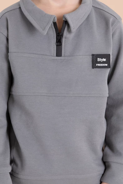 Füme Fermuar Yakalı Sweatshirt ve Jean Pantolonlu Erkek Çocuk Takım 20110 - 4